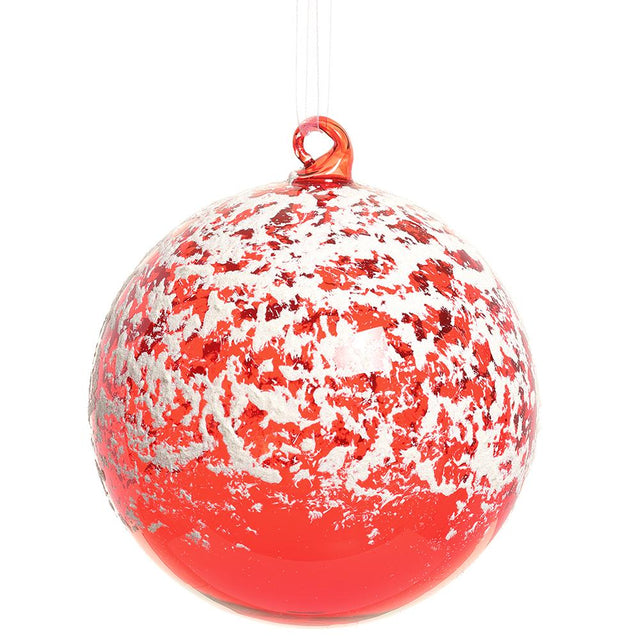 Red glass snowed ball ornament, 5 inch, for Christmas tree decorating