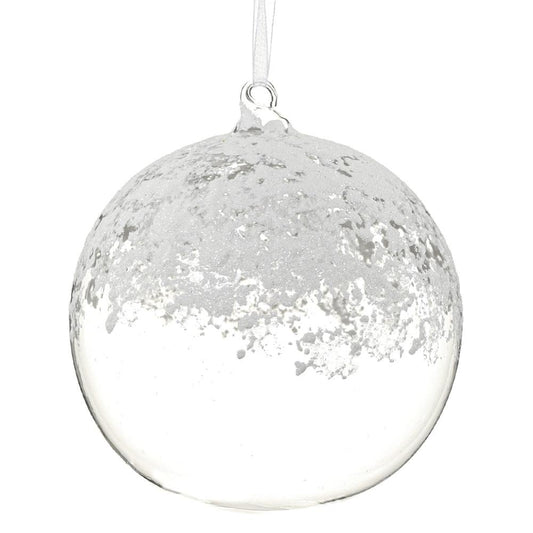 6" Clear Snowed Glass Ball Ornament