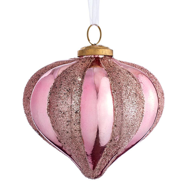 Rose gold glass ornament with a warm finish.