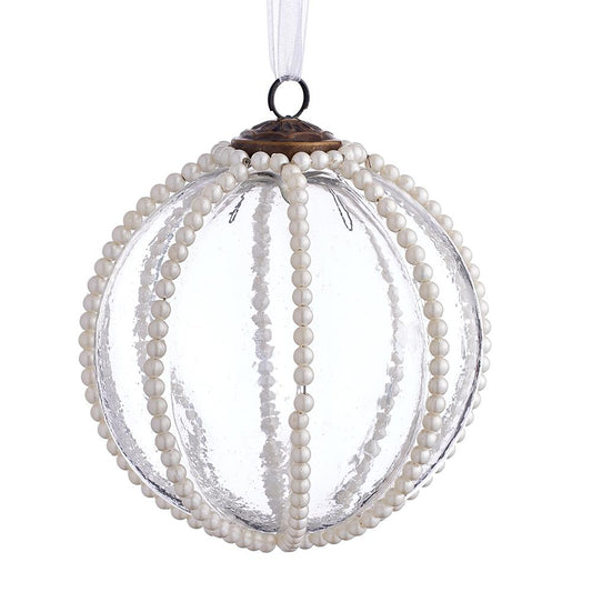 4" Clear Pearl Glass Ball Ornament