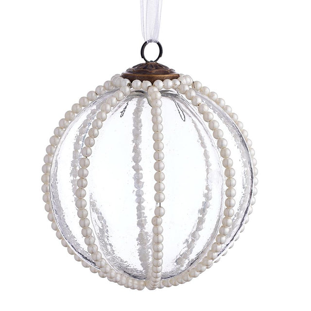 Clear pearl glass ball ornament with a luminous finish.