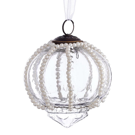4" Clear Pearl Tip Glass Ornament