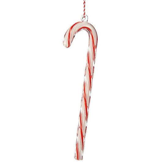 9" Candy Cane Glass Ornament Red White