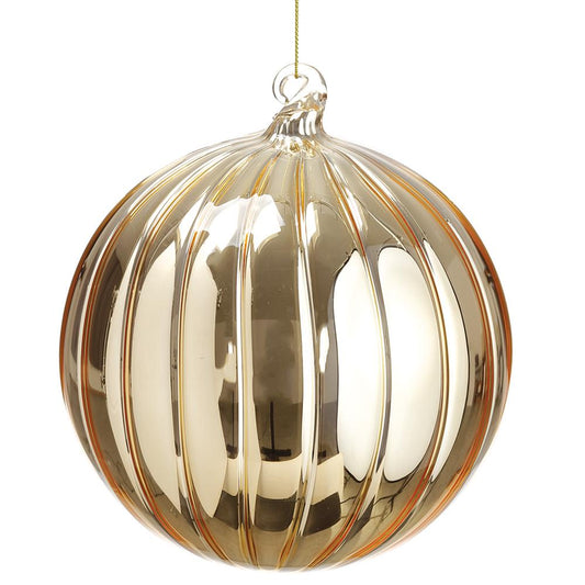 6" Gold Striped Glass Ball Ornament