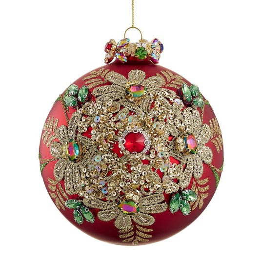 5" Red Gold Gem Glass Ball Ornament