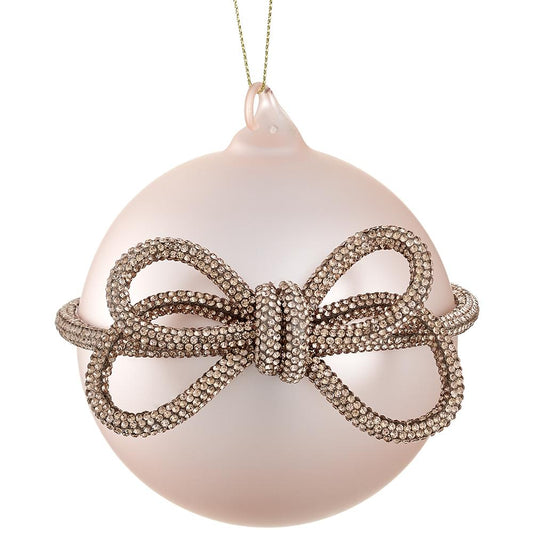 4" Blush Bow Glass Ball Ornament