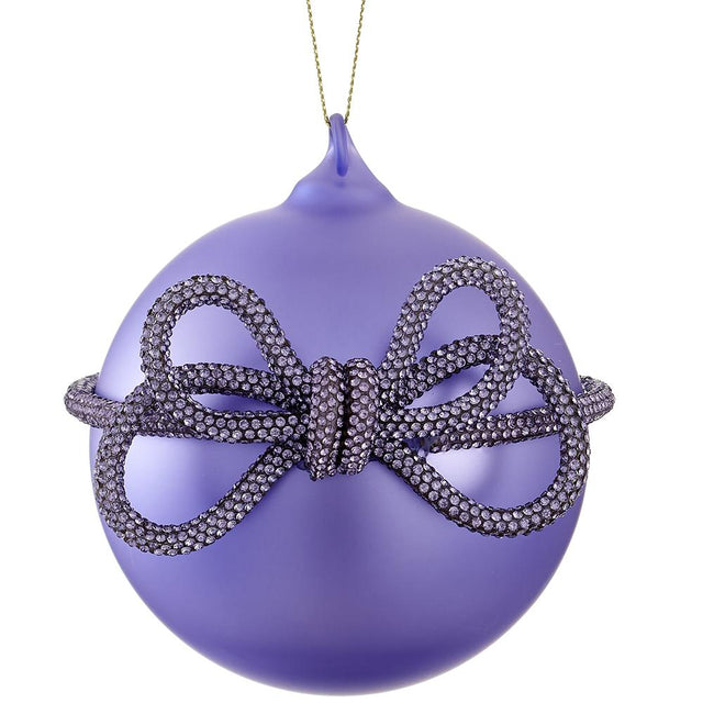 Lavender glass ball ornament with lavender diamond trim glass detail.