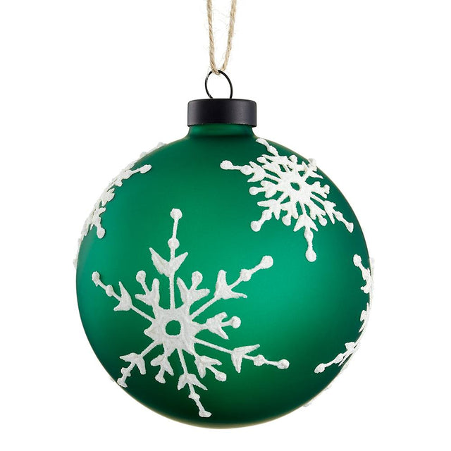 Green snowflake glass ball ornament.