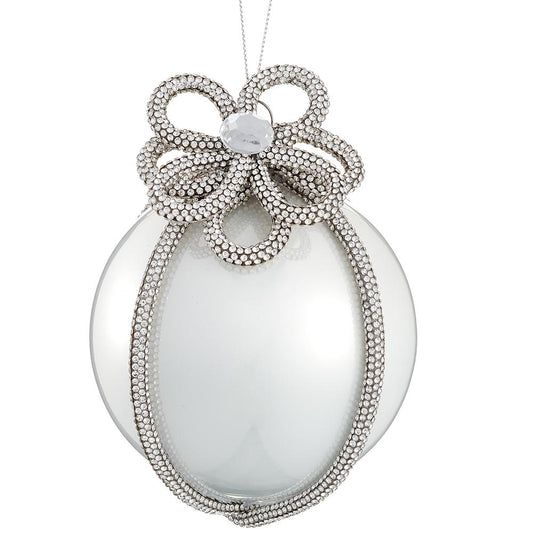 4.5" Pearl Silver Diamond Trim Glass Ball Ornament