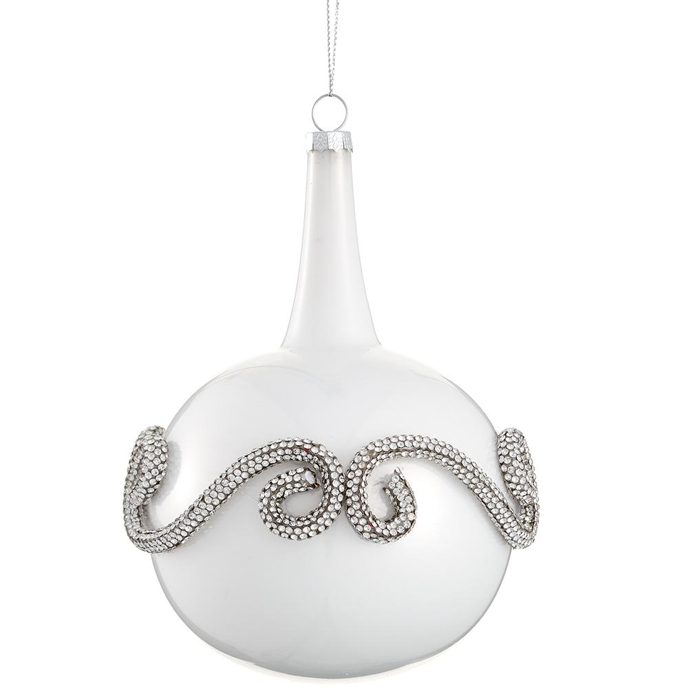 6" White Diamond Drop Glass Ornament