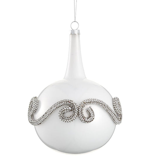6" White Diamond Drop Glass Ornament