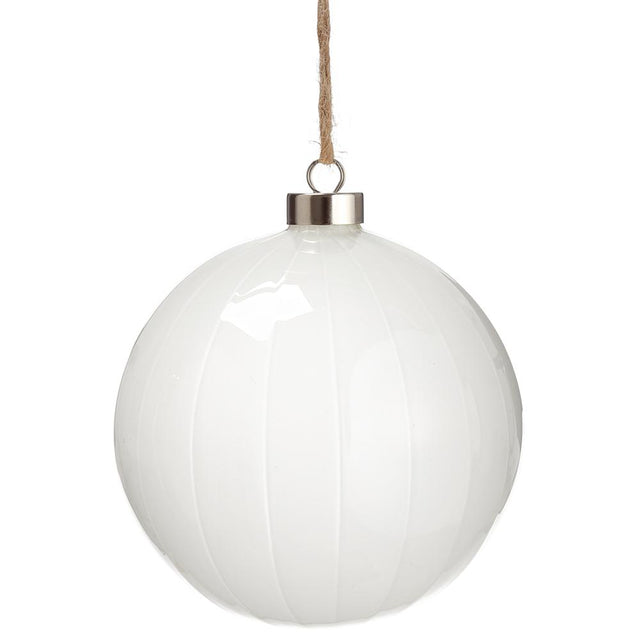 White glass ball ornament with a smooth glossy finish.