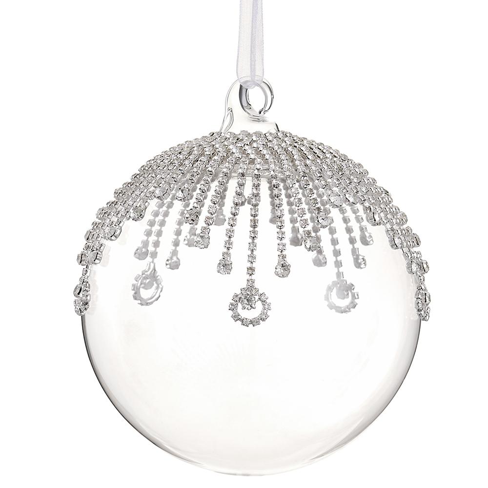 6" Gem Tassel Clear Glass Ball Ornament