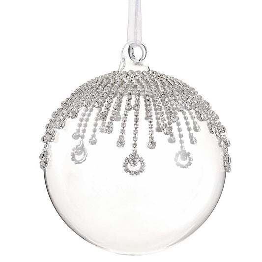 6" Gem Tassel Clear Glass Ball Ornament
