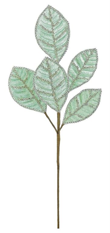 Light blue velvet spray with velvet leaf gem spray light blue detail.