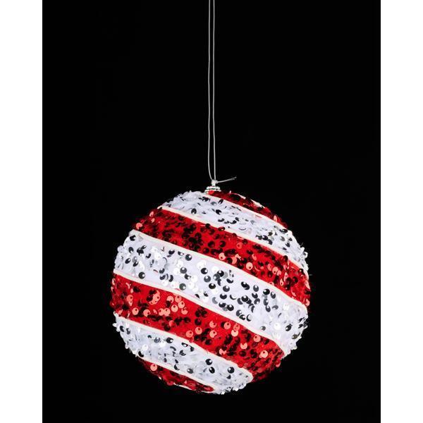 5.5" Striped Red & White Sequin Ball Ornament