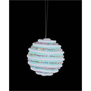 Blue ball ornament with a candy sprinkle finish.