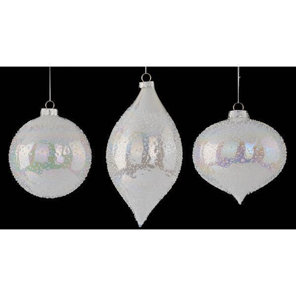 5" White Frosted Iridescent Glass Ornament
