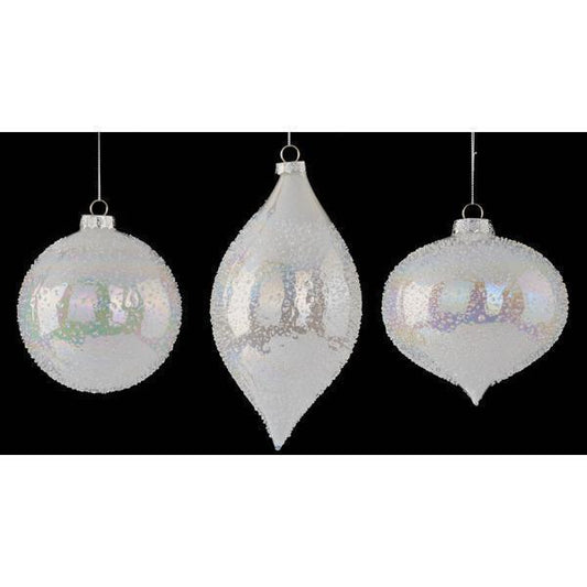 White frosted iridescent glass ball ornament.