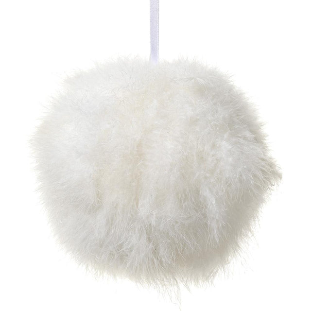 White fur ornament with a soft fluffy texture.