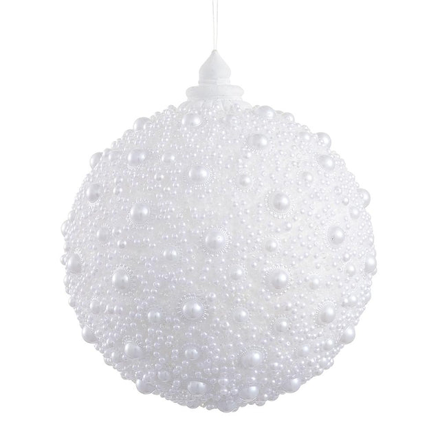 White pearl ball ornament with a pearlescent finish.