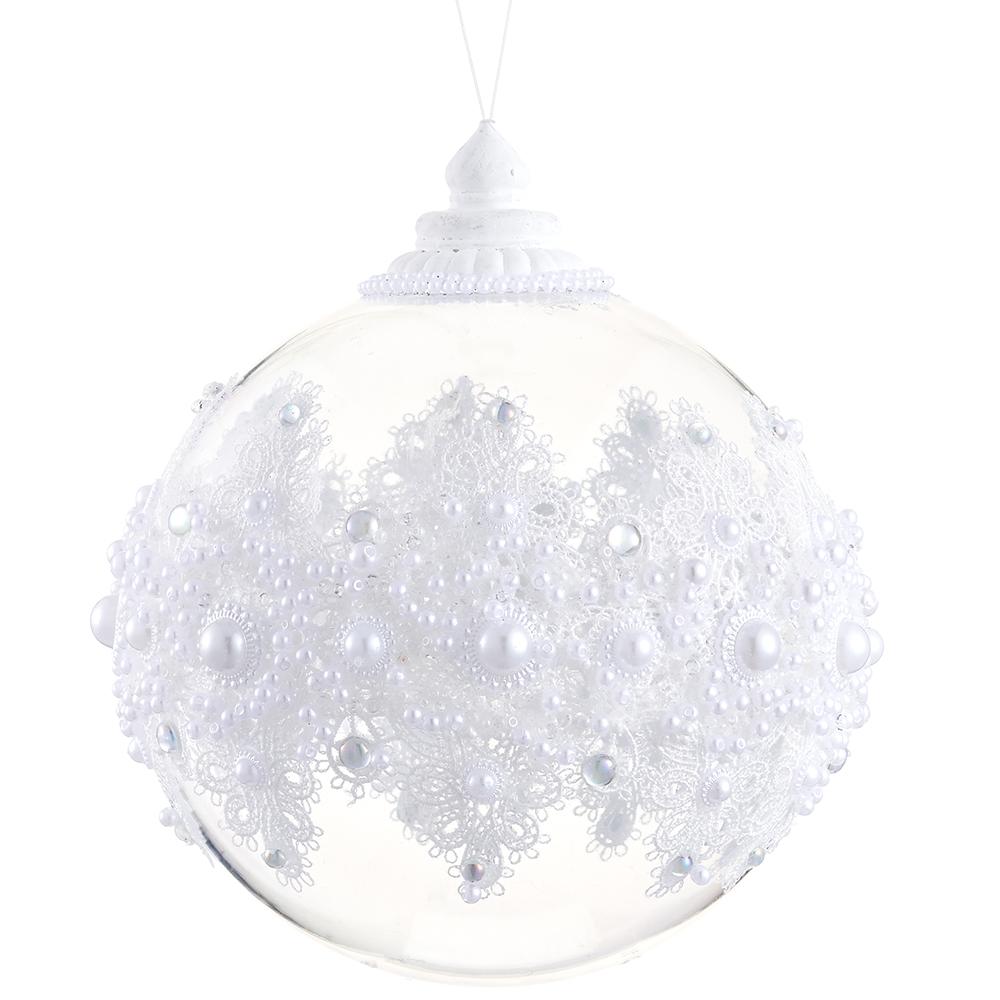 5.5" Pearl Lace Plastic Ball Ornament Clear Pearl