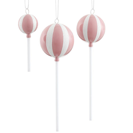 Set/3 4"-8" Lollipop Ornaments Pink White