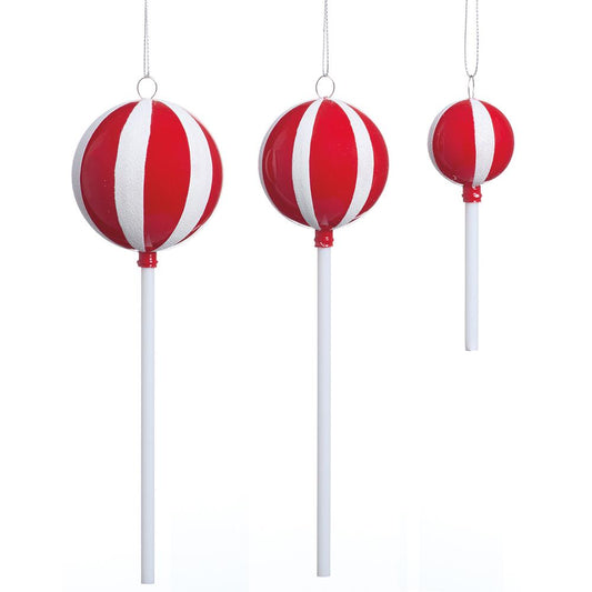 Set/3 4"-8" Lollipop Ornaments Red White