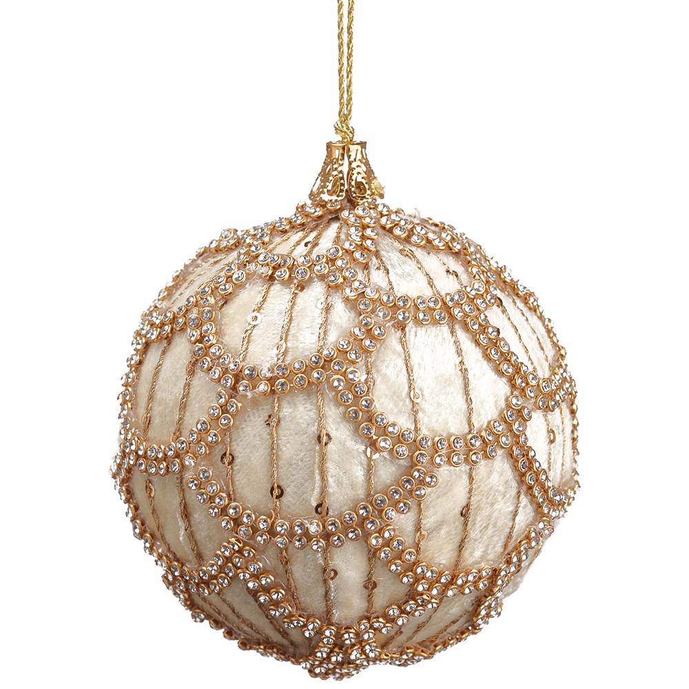4" Velvet Gem Ornament Ivory