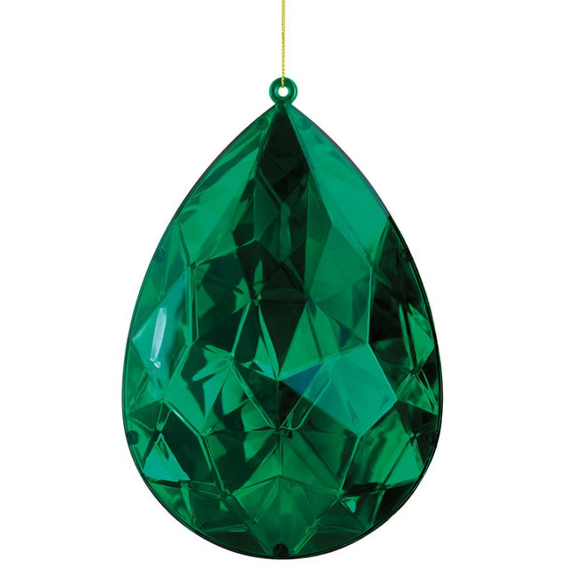 Green gem ornament with a faceted jewel form.