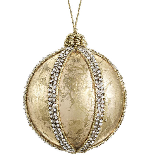 5" Gold Diamond Trim Ball Ornament
