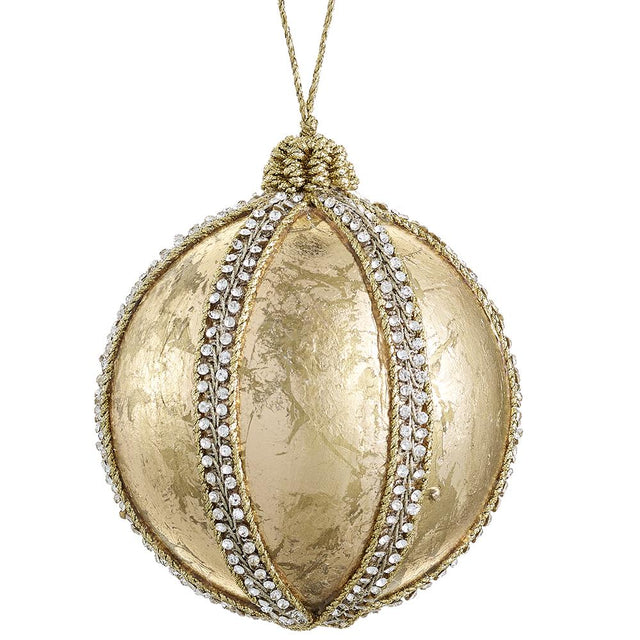 Gold ball ornament with a diamond trim band.