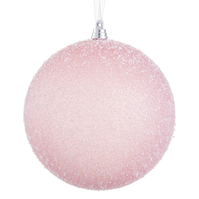 Pink snow ball ornament with a frosted finish.