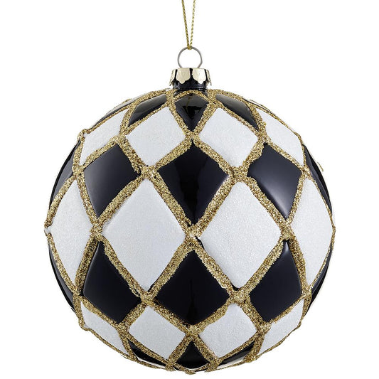 4" Black & White Glitter Plastic Ball Ornament