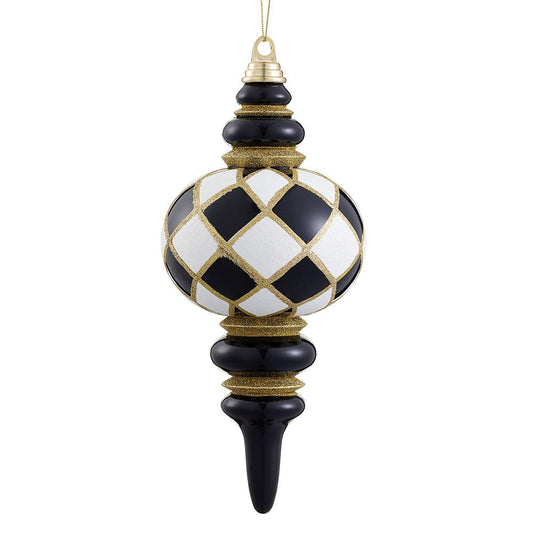 13" Finial Glitter Black & White Plastic