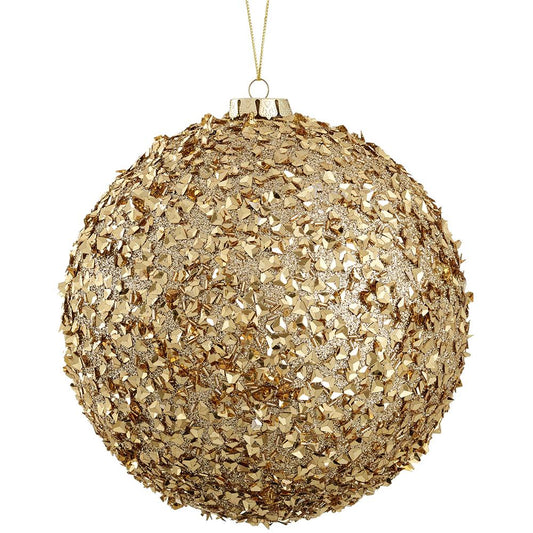 8" Gold Glitter Beaded Ball Ornament