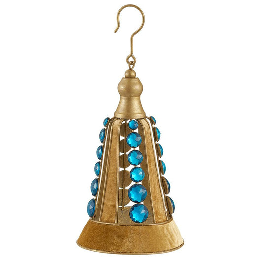 8" Antique Gem Bell Ornament Gold Teal