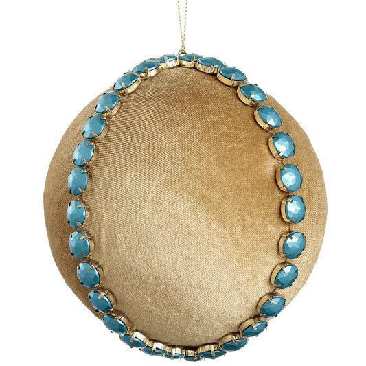 6" Jewel Velvet Ball Ornament Gold Teal