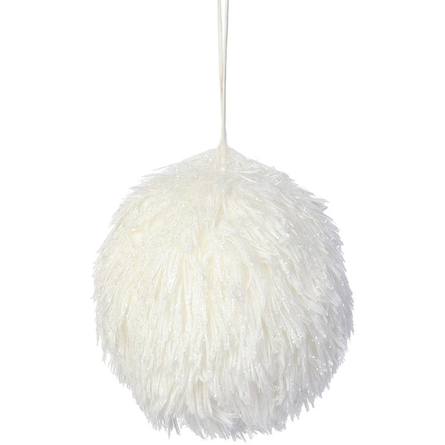 Pink ball ornament with pink fur detail.