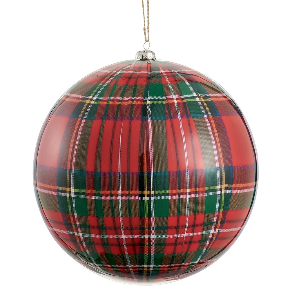 8” Plaid Ornament Red Green Plastic
