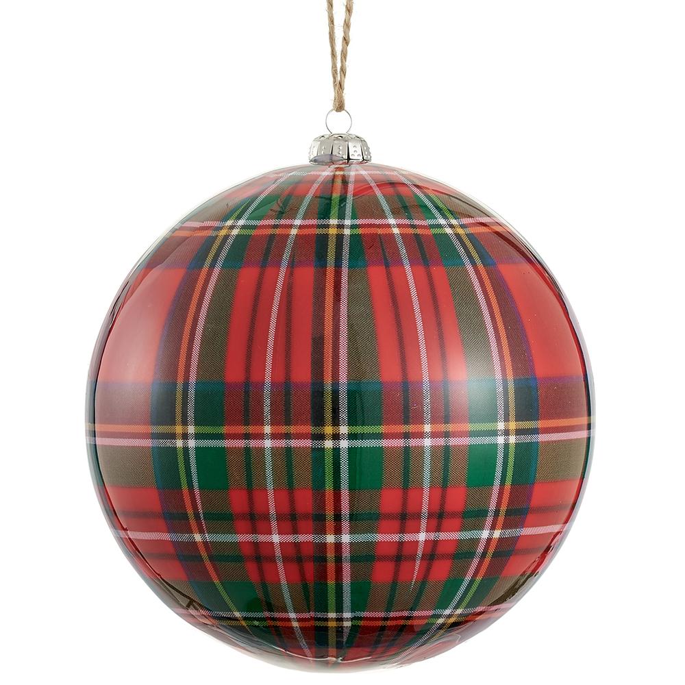 6” Plaid Ornament Red Green Plastic