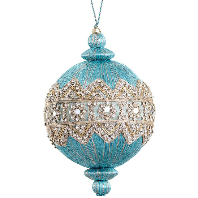 Turquoise yarn ball diamond ornament.