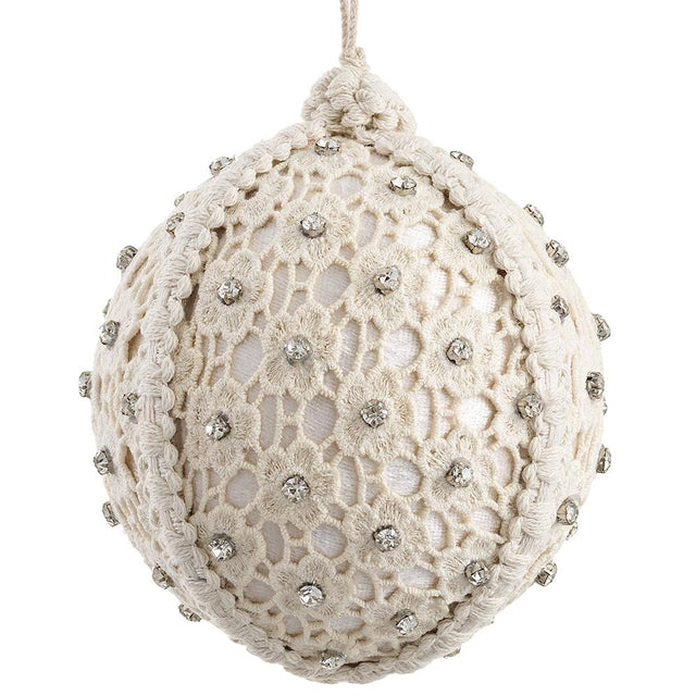 Ball ornament with rhinestone flower lace ball detail.