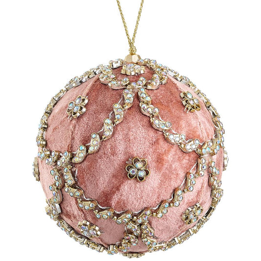 4" Peach Velvet Diamond Ball Ornament