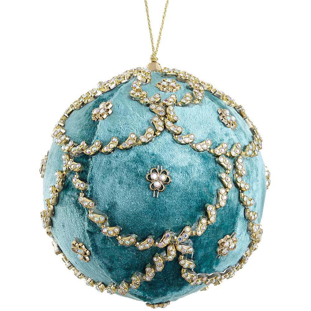 5" Turquoise Velvet Diamond Ball Ornament
