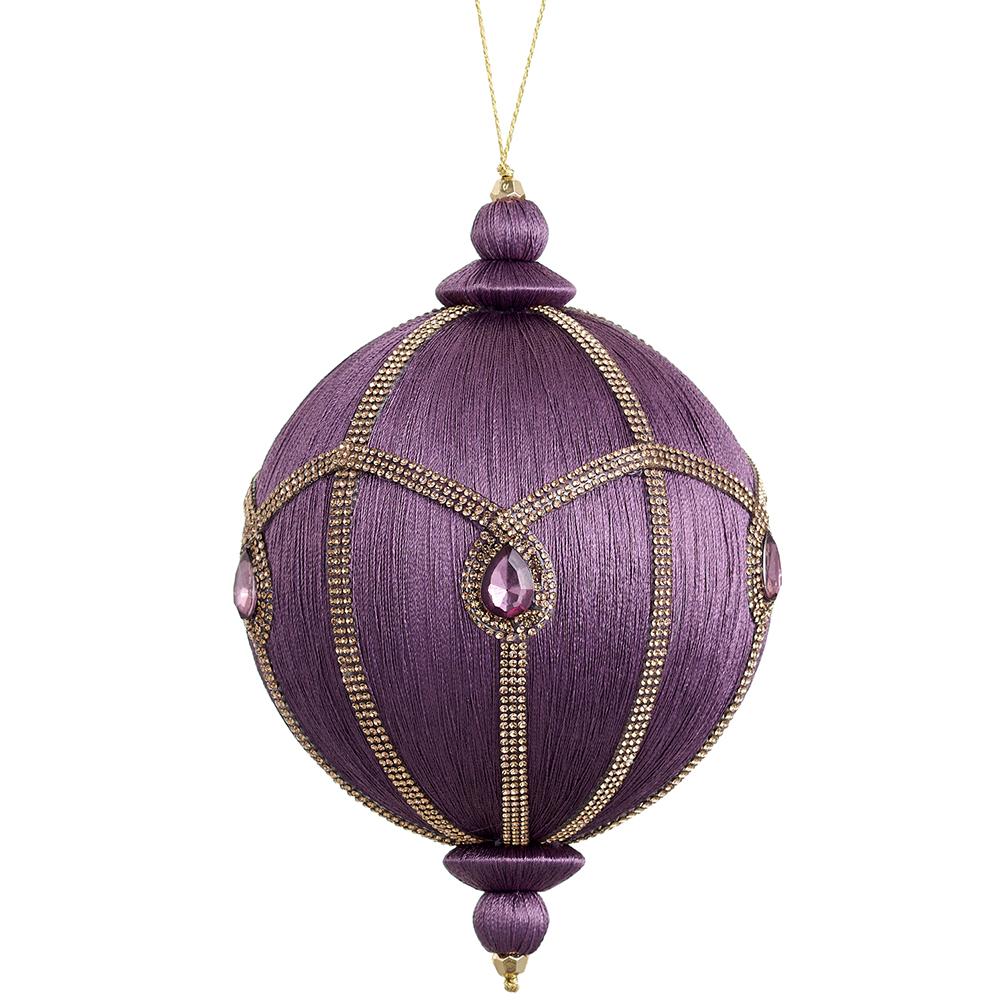 Purple cord ball ornament with diamond detail.