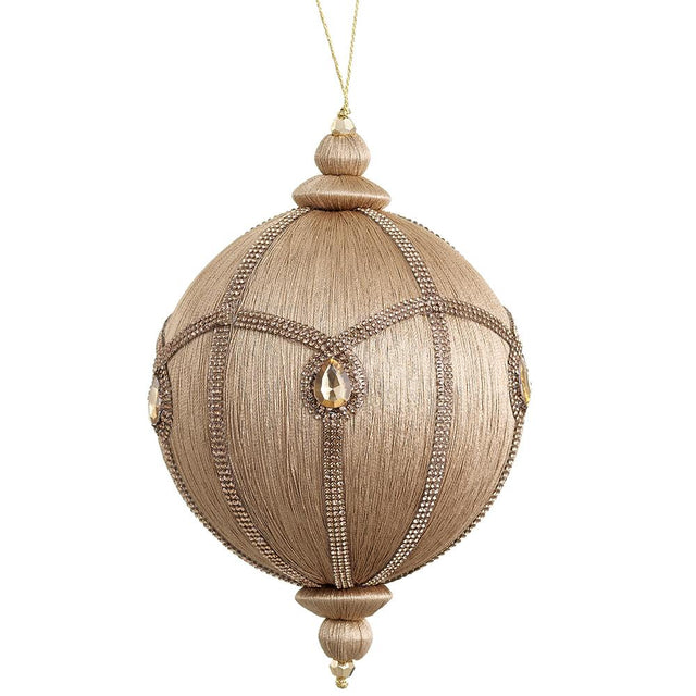 Taupe cord ball ornament with diamond accents.