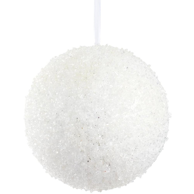 White iced ball ornament with a frosted finish.