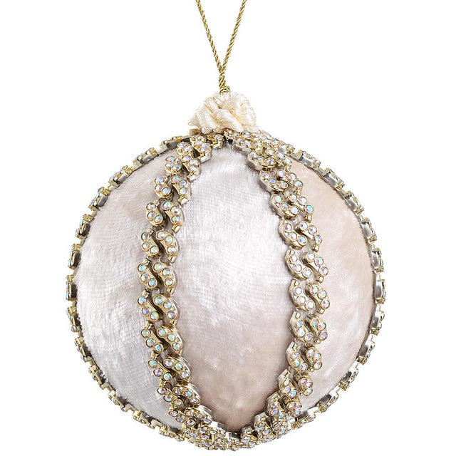 White velvet ornament with gold accents.