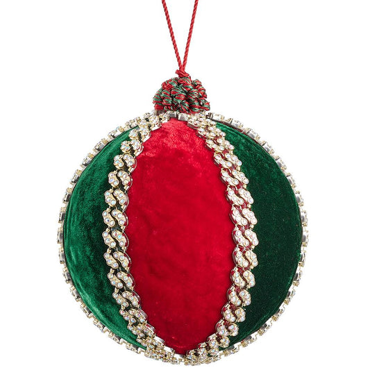 5" Red Green Diamond Velvet Ball Ornament